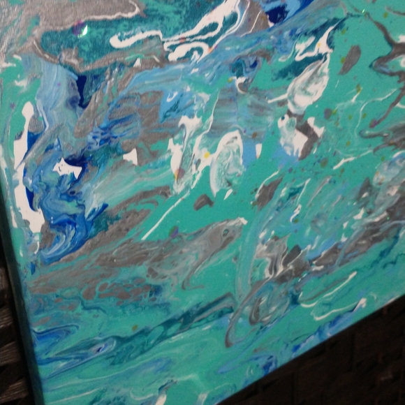 UNDERWATER FANTASY - Original Painting, 16x20 - Turquoise, Blues, Silver, White - Picture 15 of 16